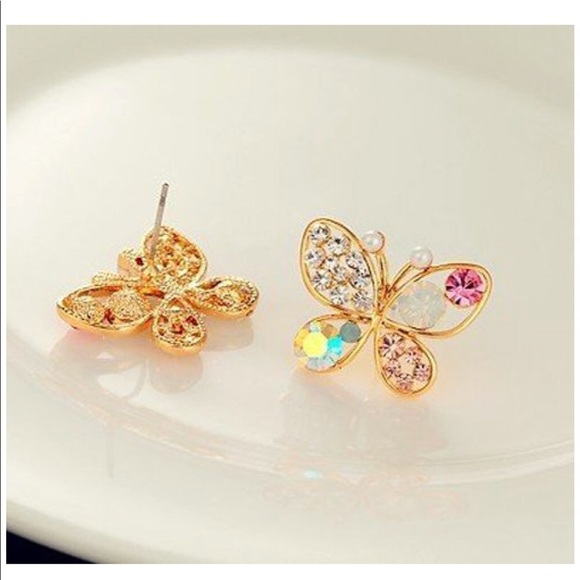 曆Butterfly Multicolor Rhinestone Retro Earrings曆 - Picture 5 of 7